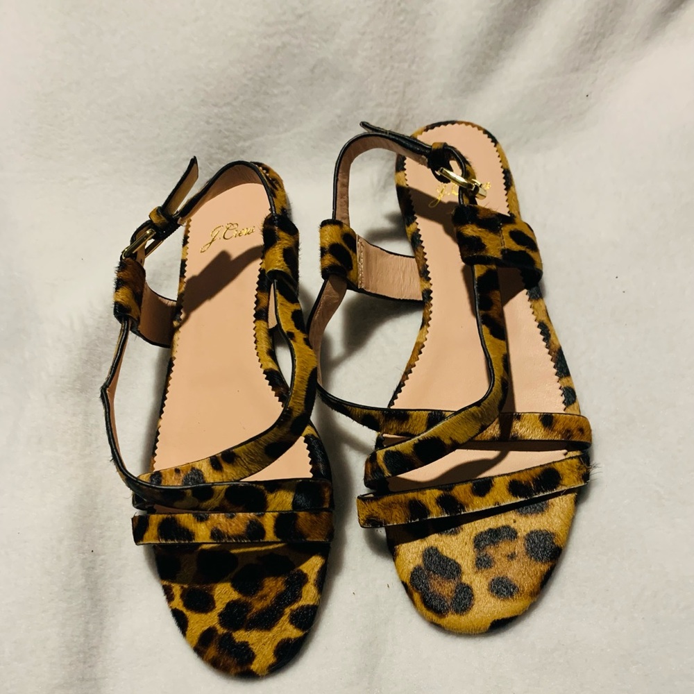 J Crew leopard print leather strappy sandals.  Size 7.5